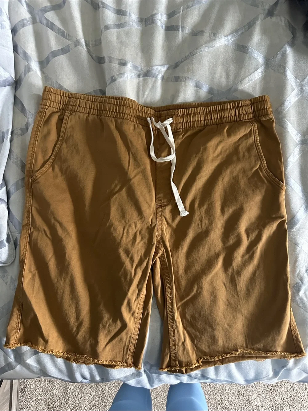 Arizona Jean Company Men's Mustard Brown Swim Board Shorts with White Drawstring